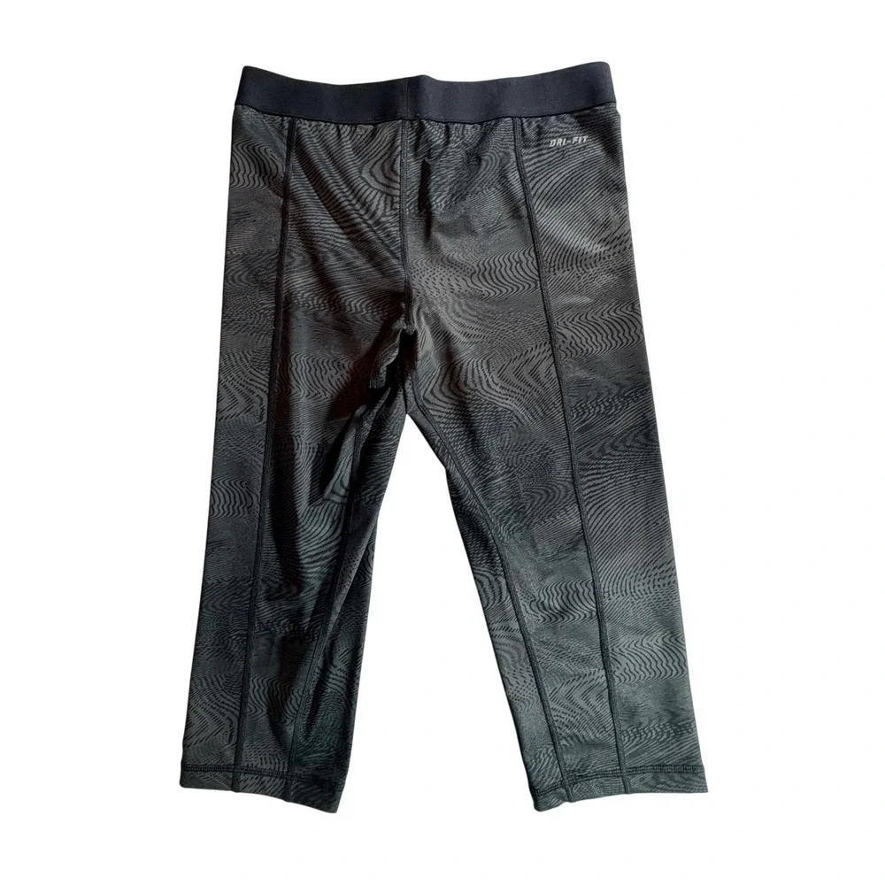 Nike Pro Dri-FIT Leggings Womens‎ Medium Grey Black Wave Crop Training Tights